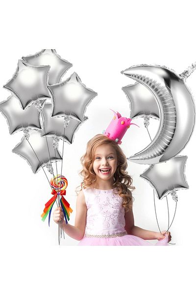 aşkın concept 45 CM Silver Colored Crescent Foil Balloon - MOON Shaped