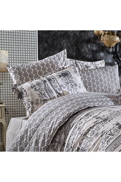 In House landor | 8 Pieces Ranforce Cotton Comforter Set from In House - King - 260x240 cm - White & Grey