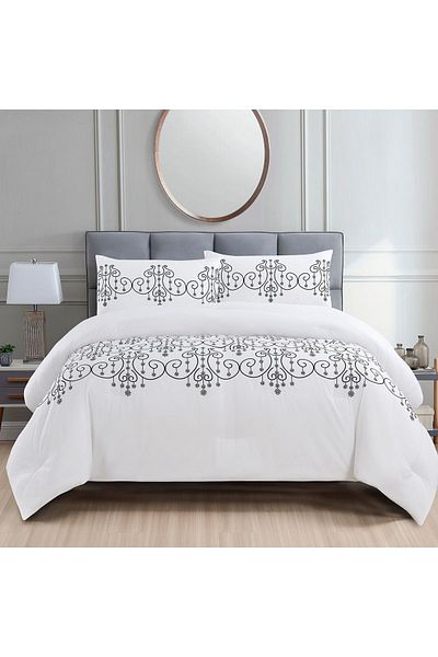 In House Nora | 4 Pieces Summer Comforter Set - King - 260x240 cm - White & Black