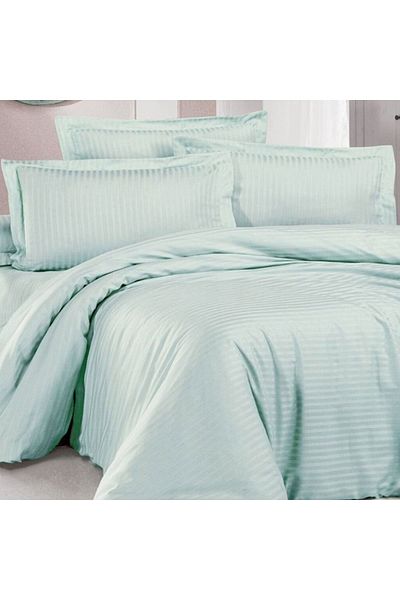 In House Kufic | 3 Pieces Striped Comforter Set - King - 260x240 cm - Light Green