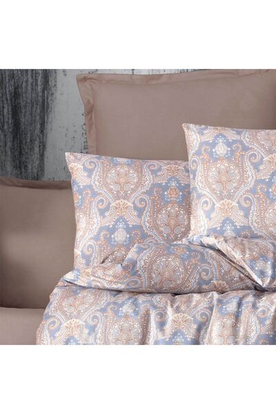 In House Auxerre |  8 Pieces Ranforse Cotton Comforter Set - King - 260x240 cm - 85597 - Beige & Blue