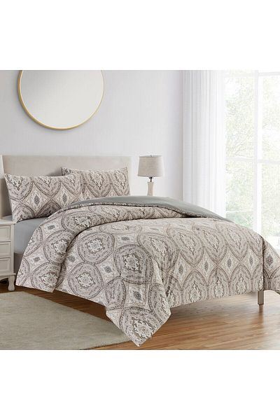 In House Homey | 4 Pieces Summer Comforter Set - King - 260x240 cm - Beige & Dark Brown
