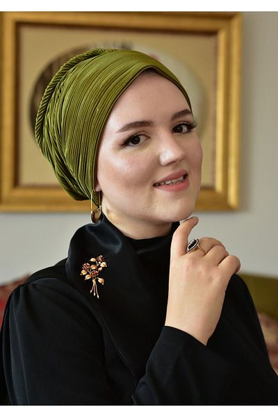 ARTİZİA pleated fabric stylish relax hijab cap, ready wrap, ready turban
