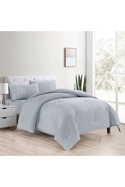 In House Huda | 4 Pieces Summer Comforter Set - King - 260x240 cm - Light Grey
