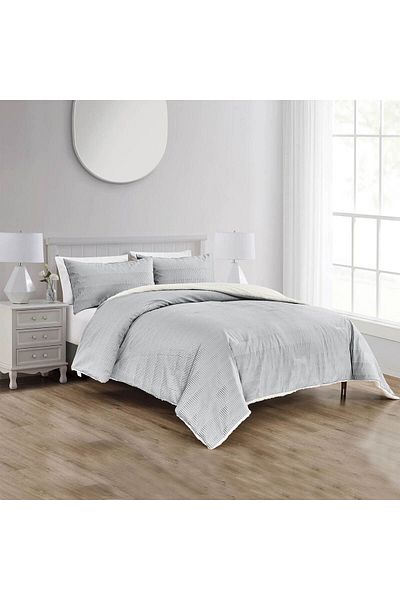 In House Rancy | 3 Pieces Winter Comforter Set with Fur Lining - King - 260x240 cm - Light Grey