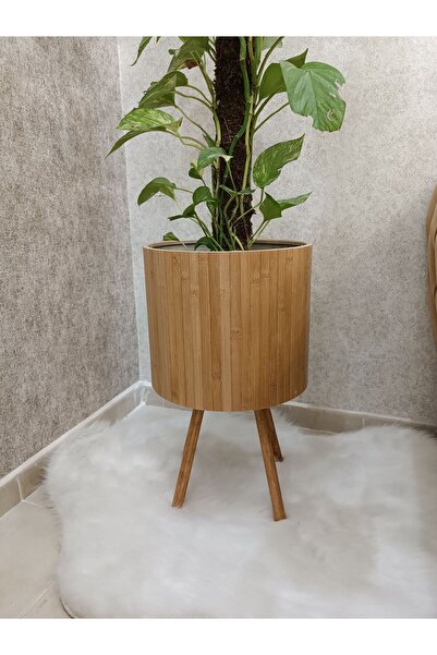 BLACK PEARL Bambu Ahşap Ayaklı Sepet/saksılık Naturel 25 Cm Ayak Boyu (20CM VEYA 30 CM AYAK TALEP EDEBİLİRSİNİZ)