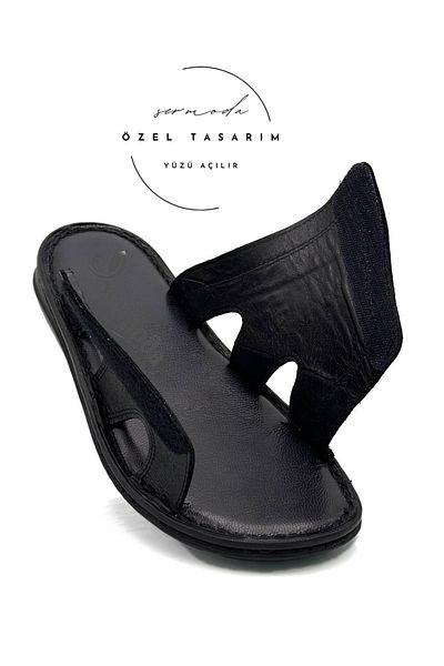 Moda Anna Ανδρικές παντόφλες Sermoda Γνήσιο Δερμάτινο Μαύρο - Ελαφρύ και Άνετο