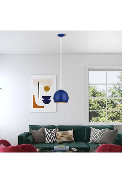 RİOLİGHT Modern Dark Blue Farmer - 1Xe27 Single Metal Pendant Lamp for Room, Kitchen, Bed Head, Chandelier Diameter:20Cm