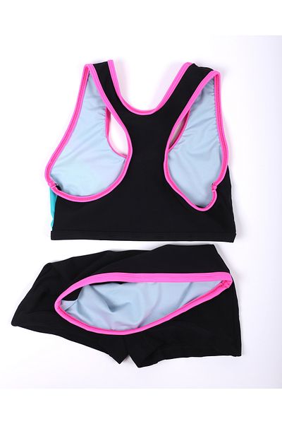 My-o Girl's Black Color Swimmer Bottom-Top Set Swimsuit Bikini