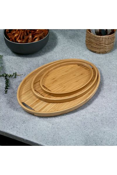 YzHome 1 Piece Medium Size Bamboo Oval Tray Presentation Serving Tray 36*26cm