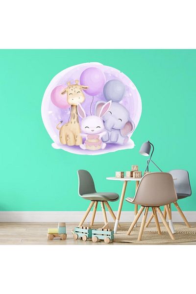KT Decor ملصق حائط لغرفة الأطفال على شكل فيل وأرنب زرافة ملون ناعم