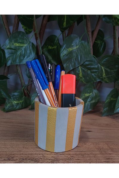Porta blu Concrete Design CylinderOrganizer- Box with Lid and Multi-purpose Pen Holder