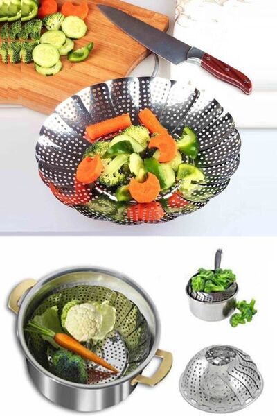 morponi Folding Steaming Vegetable Cooker Boiler Boiling Basket