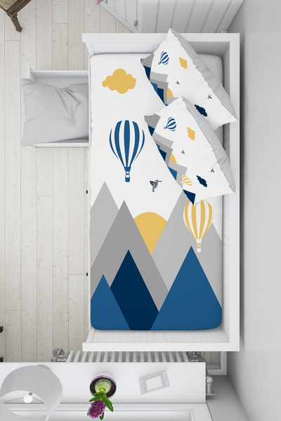 Talia Home Mavi Kuş Vadisi Dağ Desenli 100x200 Montessori Yatak Çocuk Nevresi...
