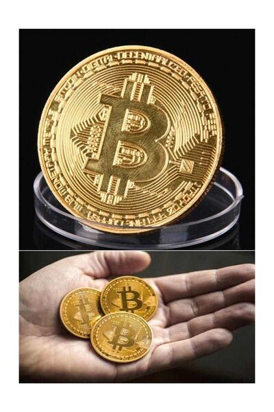 HERFİE 2 adet Bitcoin Madeni Para Altın Rengi Hatıra Koleksiyon Değerli Kutulu (2x)