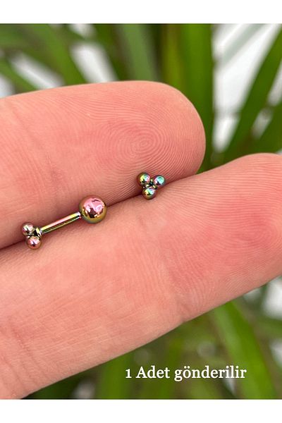 Karınca Piercing Steel Ear Flat Cartilage Helix - Conch Tragus Piercing Earrings, Allergy Free Three Balls