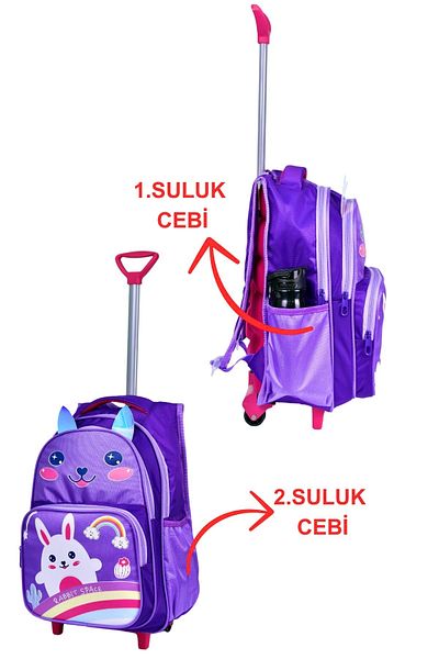 JOJO KIDS Geantă de școală primară ilustrată cu iepure pentru fată - cu cutie de prânz