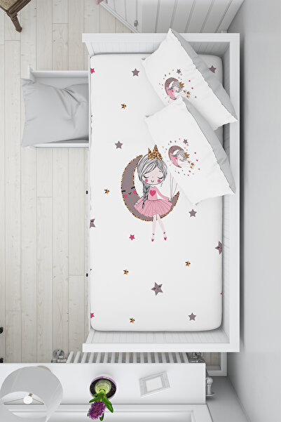 Talia Home Girl 100x200 Montessori Bedding - White Moon Sitting Duvet Cover S...