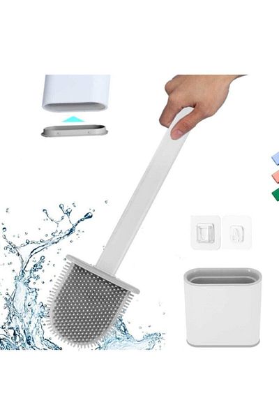 MFZ Βούρτσα Τουαλέτας Μπάνιου WC Καθαρισμός Σετ Σιλικόνης Εύκαμπτη Βούρτσα-λευκό