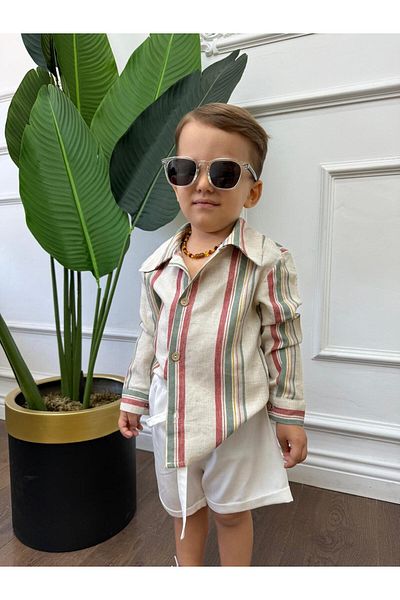 Ares Kids Fashion Cămașă elegantă de in pentru bărbați - albă și imprimată, îmbrăcăminte pentru copii și bebeluși, ocazii speciale