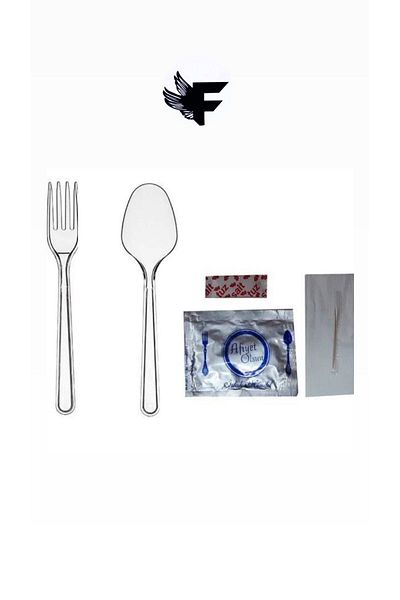 FİGANLAR 50 Pieces of 6 Luxury Fork Spoon Set - Napkin, Wet Wipes and Salt Toothpick