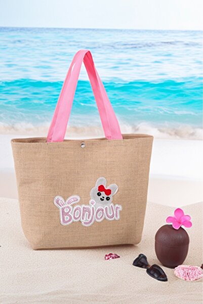 QUTBAG حقيبة شاطئ نسائية كبيرة الحجم منقوشة من الجوت