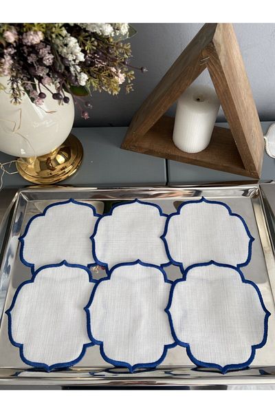 LİNDA MİA Set de 6 servetele de cocktail albastre