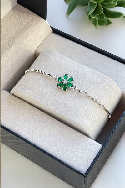 TAKIPORT Adjustable Zircon Stone - Silver Color Lotus Flower Patterned Women's Bracelet
