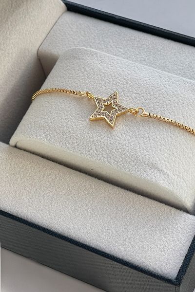 TAKIPORT Gold Color Elevator Colorless Adjustable Zircon Stone Star Detail Women's Bracelet