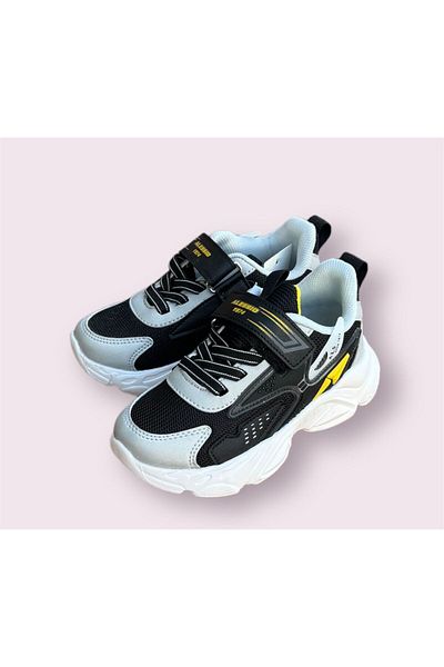 ALES Black Gray Anatomical Sports Shoes for Boys - Velcro Sole