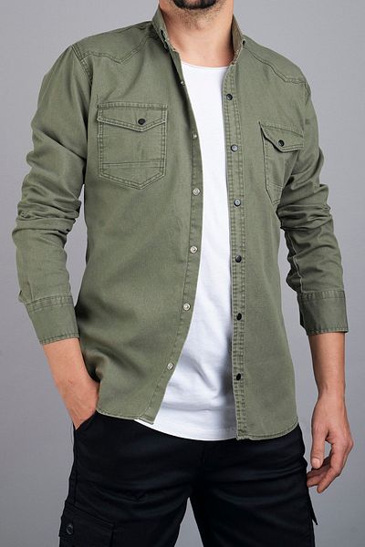 bombe Slim Fit pánská džínová košile zelená