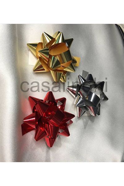 bisaccia Metallic Shiny Mixed Bow Ornament Adhesive Star Gift Package Ornament 9 Pieces