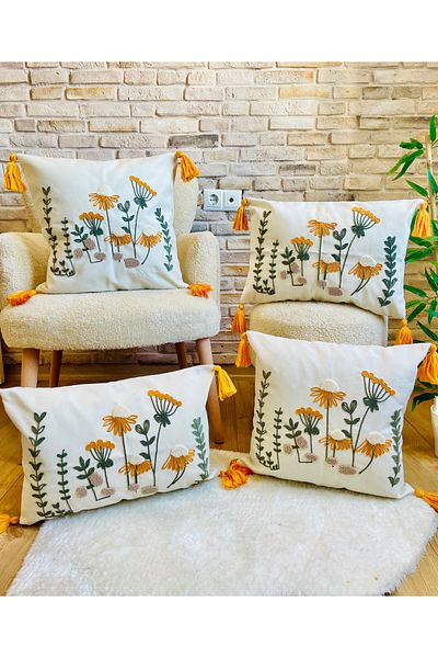 SWITA Home Design - 4-Piece Combination Punch Embroidered Throw Pillow Cover Set