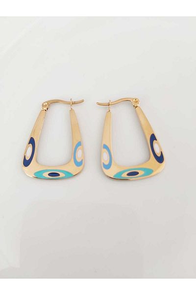 DEVİ fashion أقراط دائرية من الفولاذ باللون الأزرق المينا بعرض 3 سم