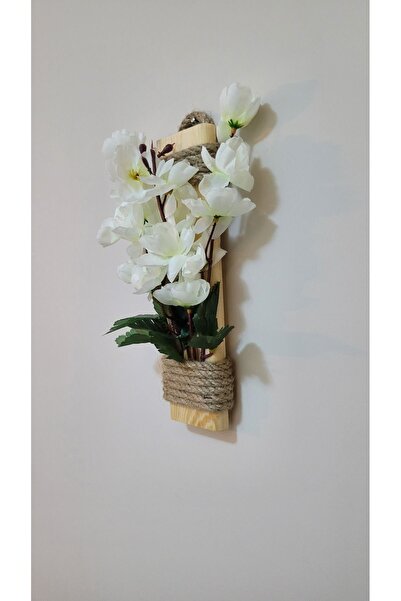 La bella bazar Dekoratif Ahşap Antre Hol Dekor Süs Yapay Çiçek Süslemeli Askı Yapay Çiçek Dekorasyon