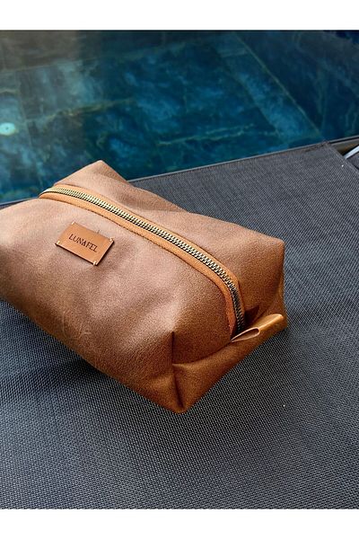 LUNAFEL Organizer Τσάντα Μακιγιάζ Καφέ Nubuck Faux Leather (μεσαίο μέγεθος) - Κατάλληλο για καθημερινή χρήση και ταξίδια