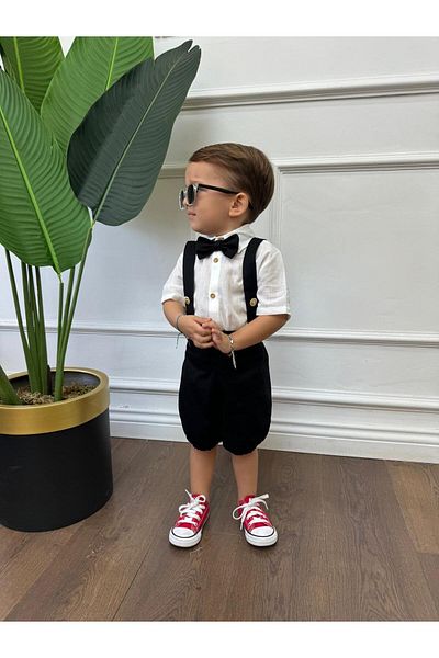 Ares Kids Fashion Cămașă albă cu mânecă scurtă și îmbrăcăminte neagră pentru băieți și copii mici