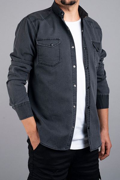 bombe Ανδρικό τζιν πουκάμισο Slim Fit Smoked 124