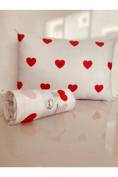 uykulife home collection Uykulife نمط قلب أحمر - مجموعة ملاءات مطاطية مزدوجة