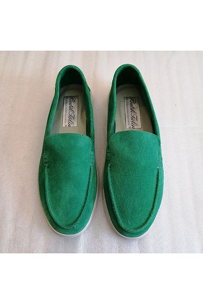Butik Tülin Green Unisex Genuine Leather Suede Non-Slip Rubber Sole Flexible Shoes