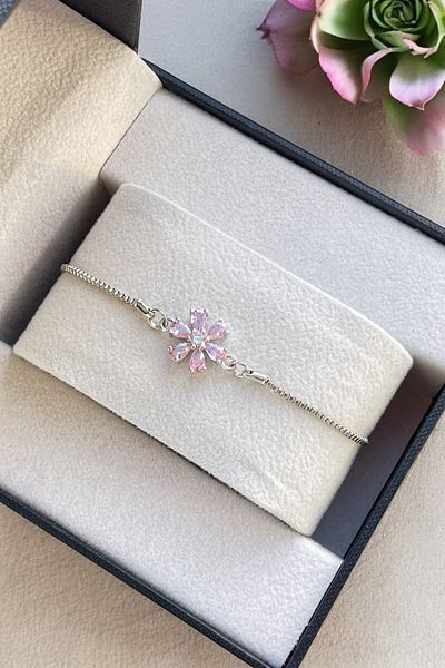 TAKIPORT Adjustable Zircon Stone - Silver Color Lotus Flower Patterned Women's Bracelet