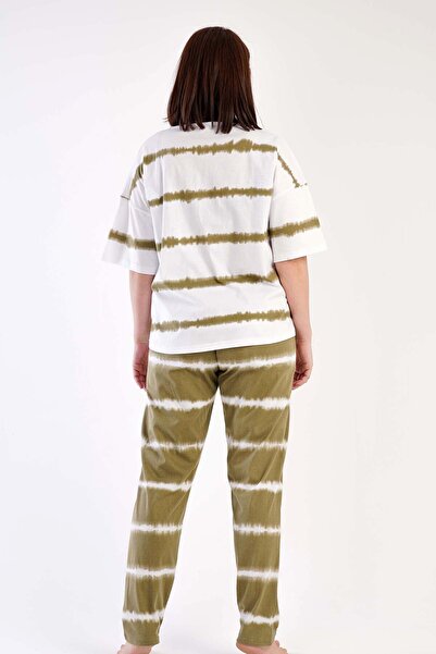 VİENETTA V-Neck Short Sleeve Cotton Women's Pajamas Set - Large Size