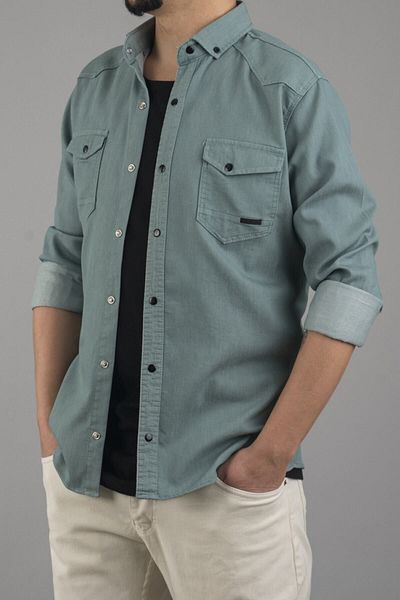 bombe Slim Fit Tight Fit Herren Jeanshemd Mint