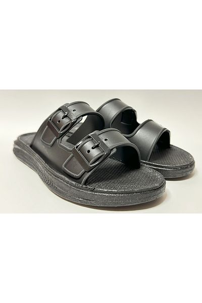 GEZER Papuci unisex, negri, anti-alunecare, cu cataramă din plastic moale