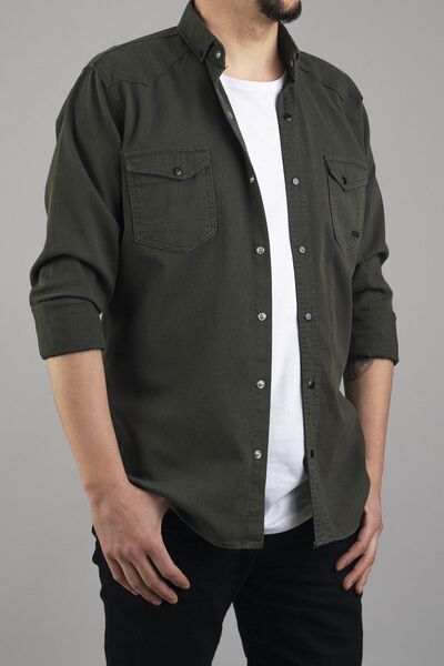 bombe Pánská džínová košile Slim Fit přiléhavého střihu Khaki