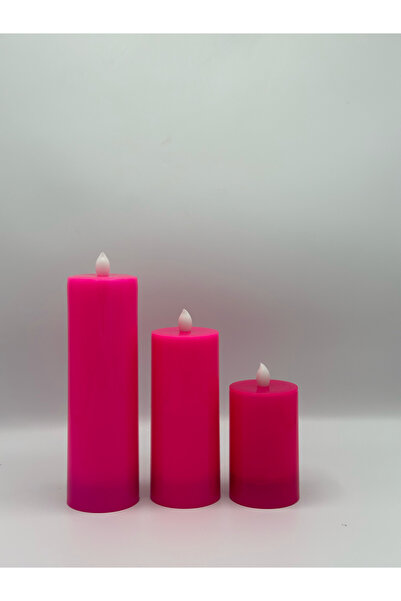 Led Mum 3 lü kaliteli batom led mum fuşya renk boylar 15 cm 10 cm 8 cm çap 6 cm