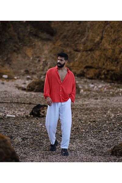 MFU collection COPY - Ανδρικό λινό Oversize φαρδύ πουκάμισο