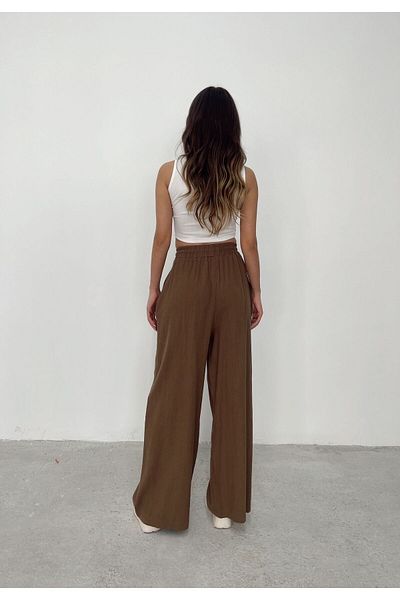 İLKCET MODA Oversize plátěné kalhoty - korálkové detaily