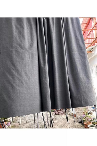 NİVEMESHOME Dark Gray Tarpaulin Balcony Curtain with Corner and Laces Background Curtain
