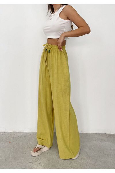 İLKCET MODA Oversize λινό παντελόνι - Λεπτομέρεια με χάντρες